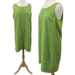 J Jill 100% Linen Dress Sleeveless Shift Lime Green Size  M